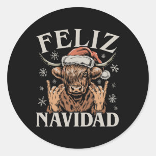 Feliz Navidad Meme Emo Cow Funny Meme Christmas  Classic Round Sticker