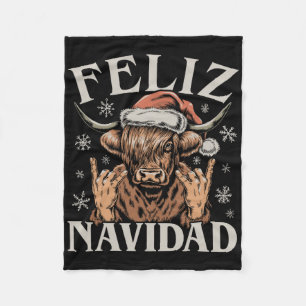 Feliz Navidad Meme Emo Cow Funny Meme Christmas Fleece Blanket