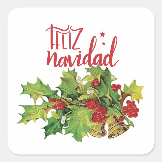 Feliz Navidad Merry Christmas Holiday Square Sticker (Front)