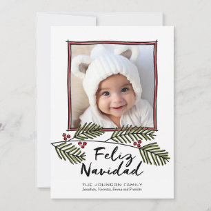 Feliz Navidad -Merry Christmas Photo with Branches Holiday Card