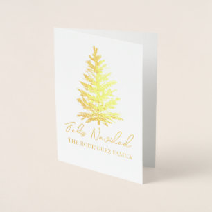 Feliz Navidad-Merry Christmas Tree and Lights  Foil Card