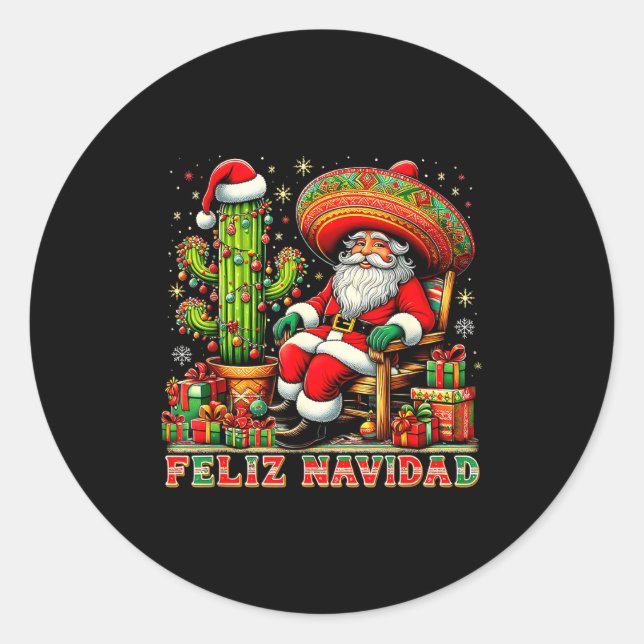 Feliz Navidad Mexican Christmas Santa Sombrero Cac Classic Round Sticker (Front)