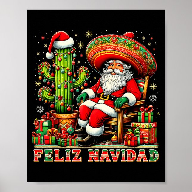 Feliz Navidad Mexican Christmas Santa Sombrero Cac Poster (Front)