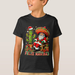 Feliz Navidad Mexican Christmas Santa Sombrero Cac T-Shirt