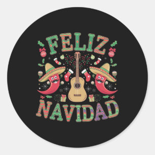 Feliz Navidad Mexican Fiesta Pepper Christmas Ugly Classic Round Sticker