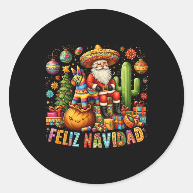 Feliz Navidad Mexican Funny Christmas Santa Festiv Classic Round Sticker (Front)