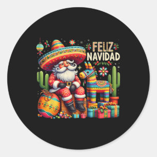 Feliz Navidad Mexican Funny Christmas Santa Festiv Classic Round Sticker