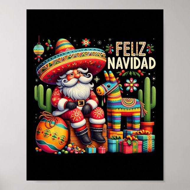Feliz Navidad Mexican Funny Christmas Santa Festiv Poster (Front)
