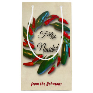 Feliz Navidad Mexican Pepper Wreath Christmas Small Gift Bag