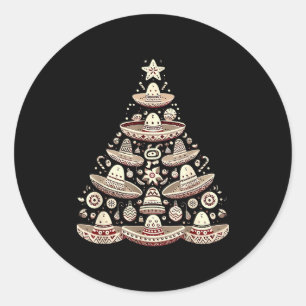 Feliz Navidad Mexican Sombrero Christmas Tree Men  Classic Round Sticker