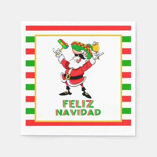 Feliz Navidad Mexico Christmas Santa Napkin (Front)