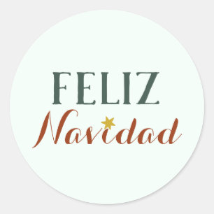 Feliz Navidad minimalist Christmas star holiday Classic Round Sticker