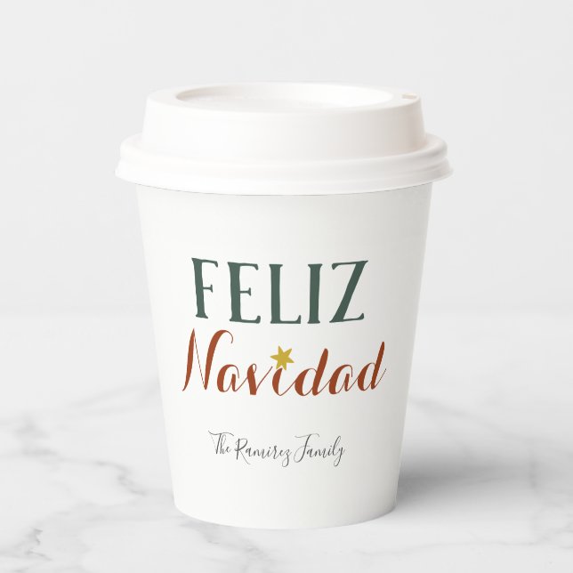 Feliz Navidad minimalist Christmas star holiday    Paper Cups (Front)