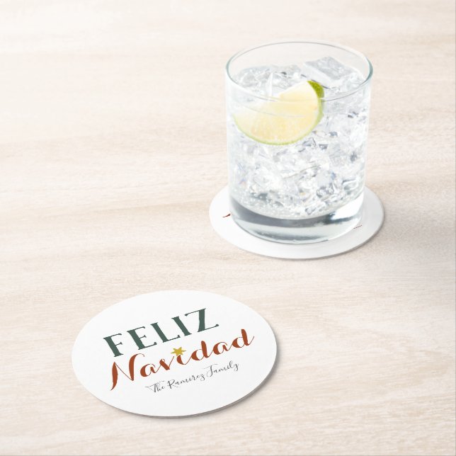 Feliz Navidad minimalist Christmas star holiday    Round Paper Coaster (Insitu)