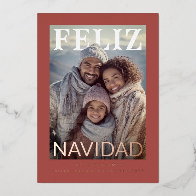 Feliz Navidad Modern Snowflake Photo (Front)