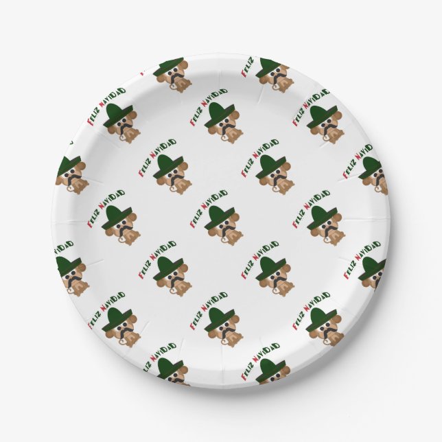 Feliz Navidad Monkey Paper Plate (Front)