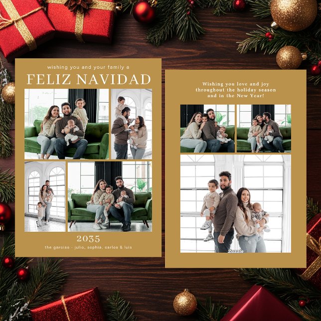 Feliz Navidad Multi Photo Holiday Card (Creator Uploaded)