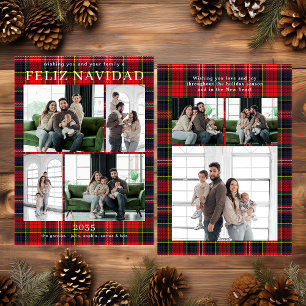 Feliz Navidad Multi Photo Red Plaid Holiday Card