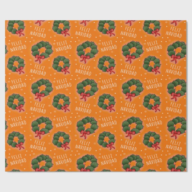 Feliz Navidad Nopal Wreath Wrapping Paper (Flat)