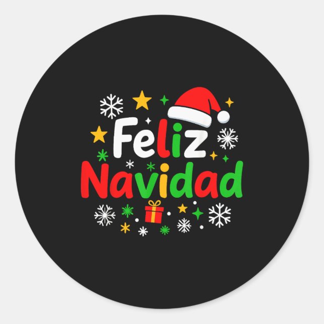 Feliz Navidad Pajamas Shirt, Cute Spanish Mexican  Classic Round Sticker (Front)