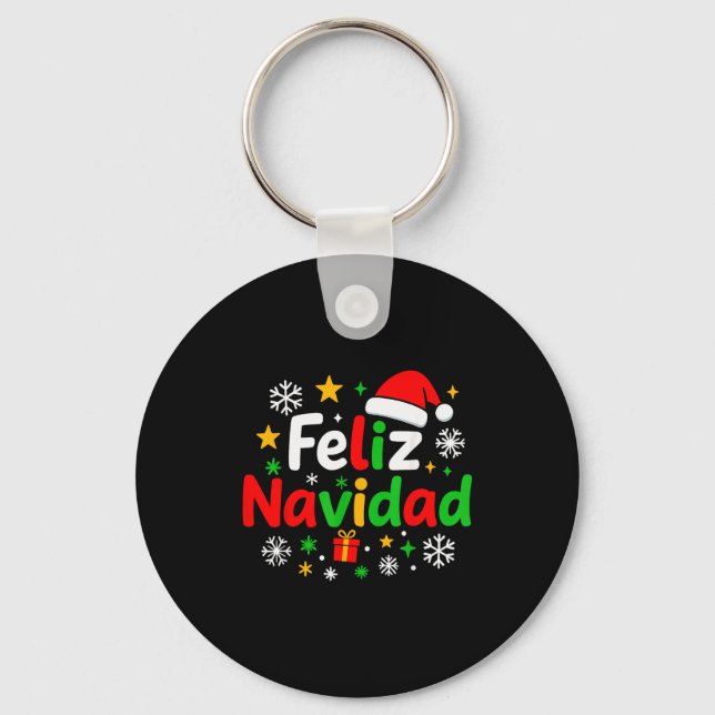 Feliz Navidad Pajamas Shirt, Cute Spanish Mexican  Key Ring (Front)