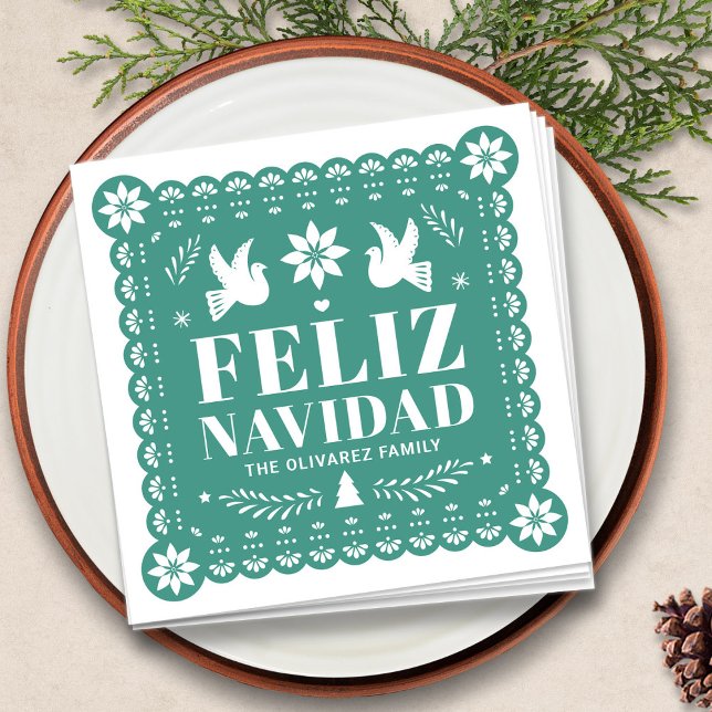 Feliz Navidad Papel Picado Christmas Napkin (Feliz Navidad Papel Picado Christmas Napkins by Fiesta Valley Print)