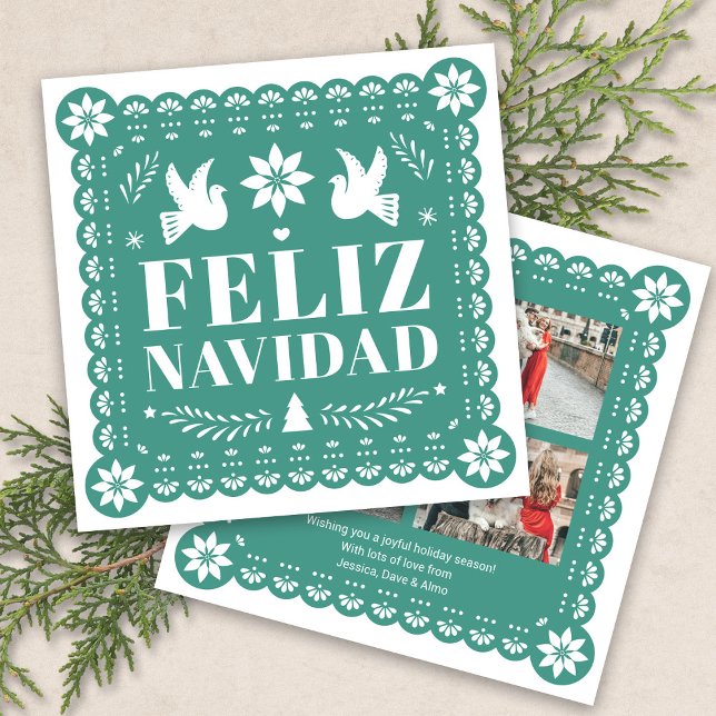 Feliz Navidad Papel Picado Photo Christmas Card (Feliz Navidad Papel Picado Photo Christmas Card by Fiesta Valley Print)