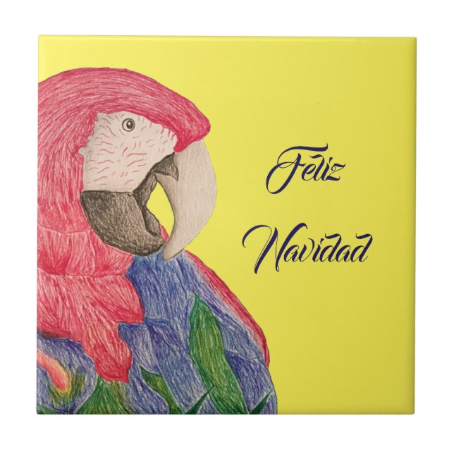 Feliz Navidad Parrot Christmas Macaw Tile (Front)