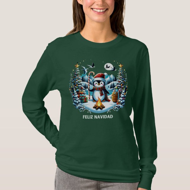 Feliz Navidad Penguin Long Sleeves T-shirt (Front)