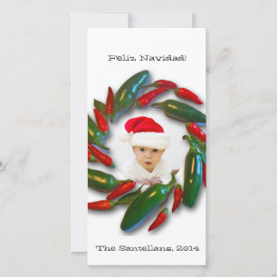 Feliz Navidad Pepper Wreath Photo Christmas Card