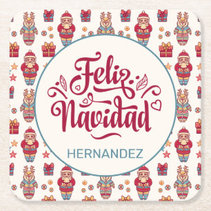 Feliz Navidad Personalised Square Paper Coaster