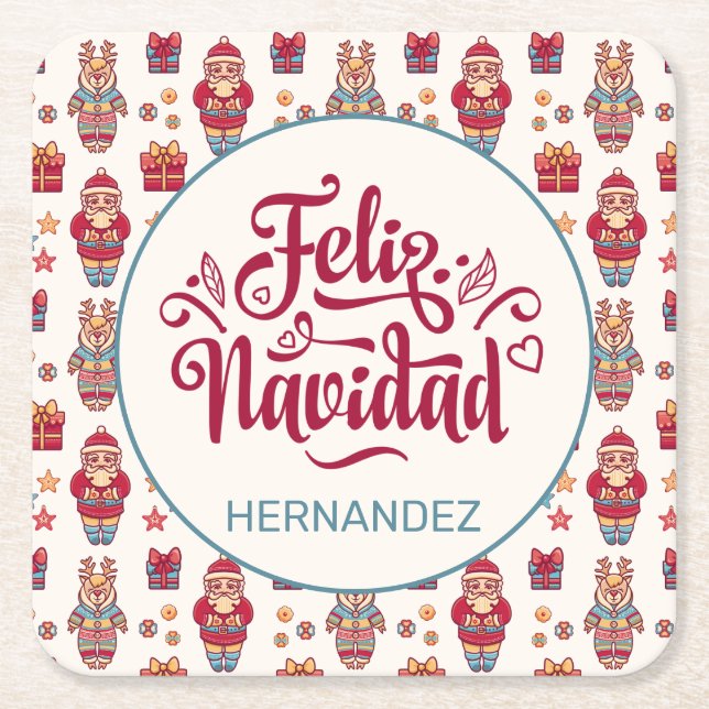 Feliz Navidad Personalised Square Paper Coaster (Front)