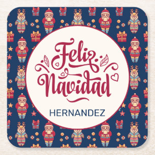 Feliz Navidad Personalised Square Paper Coaster