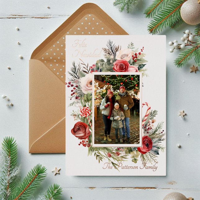 Feliz Navidad Photo Floral Foil Spanish (Creator Uploaded)