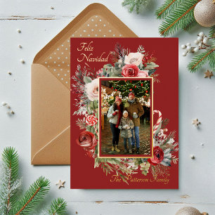 Feliz Navidad Photo Floral Foil Spanish