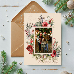 Feliz Navidad Photo Floral Foil Spanish