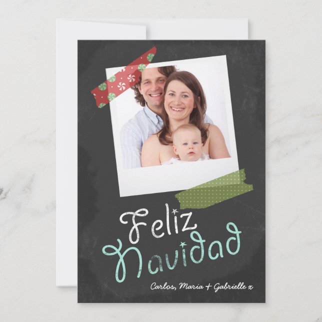 Feliz Navidad Photo Frame And Colourful Tape Holiday Card (Front)