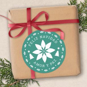 Feliz Navidad Poinsettia Christmas Sticker