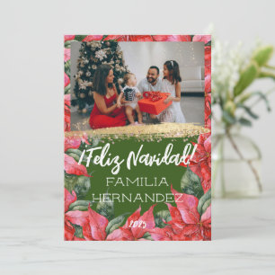 Feliz Navidad Poinsettia Family Photo Christmas Holiday Card