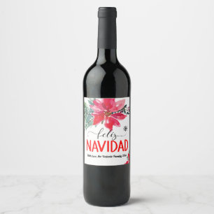 Feliz Navidad Poinsettia Personalised Wine Label