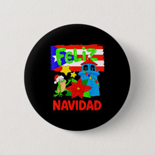 Feliz Navidad Puerto Rico Flag Floral Frog Boricua 6 Cm Round Badge
