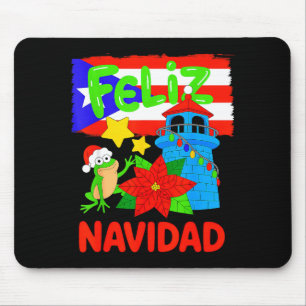 Feliz Navidad Puerto Rico Flag Floral Frog Boricua Mouse Pad