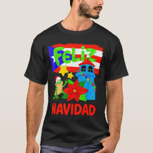 Feliz Navidad Puerto Rico Flag Floral Frog Boricua T-Shirt
