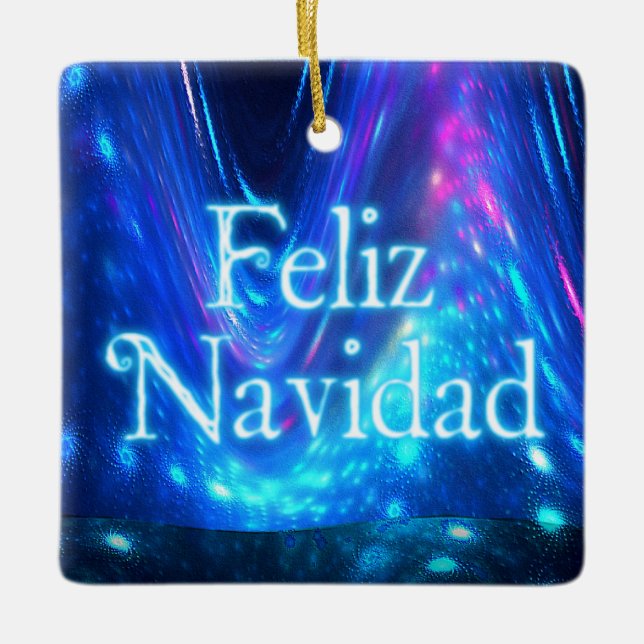 Feliz Navidad - Qaanaaq - Northern Lights Ceramic Ornament (Front)