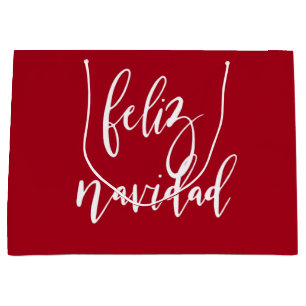Feliz Navidad Red and White Christmas  Large Gift Bag