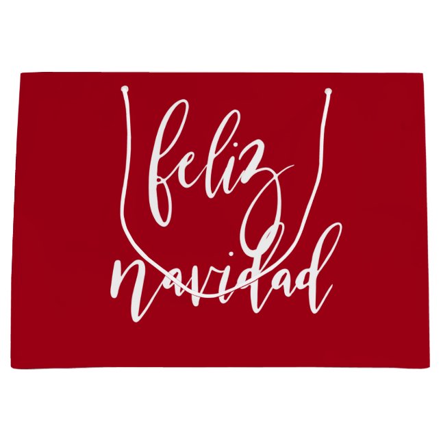 Feliz Navidad Red and White Christmas  Large Gift Bag (Front)