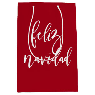 Feliz Navidad Red and White Christmas Medium Gift Bag