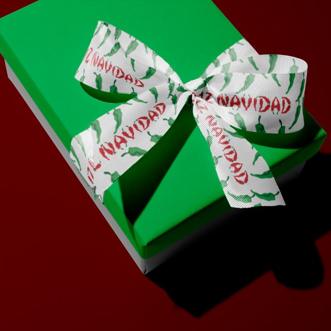 Feliz Navidad Red Chile Pepper Grosgrain Ribbon (Creator Uploaded)