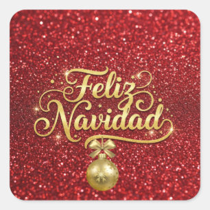 Feliz Navidad, red glitter, Square Sticker