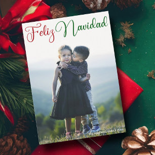Feliz Navidad Red Green Christmas Photo Spanish Holiday Card